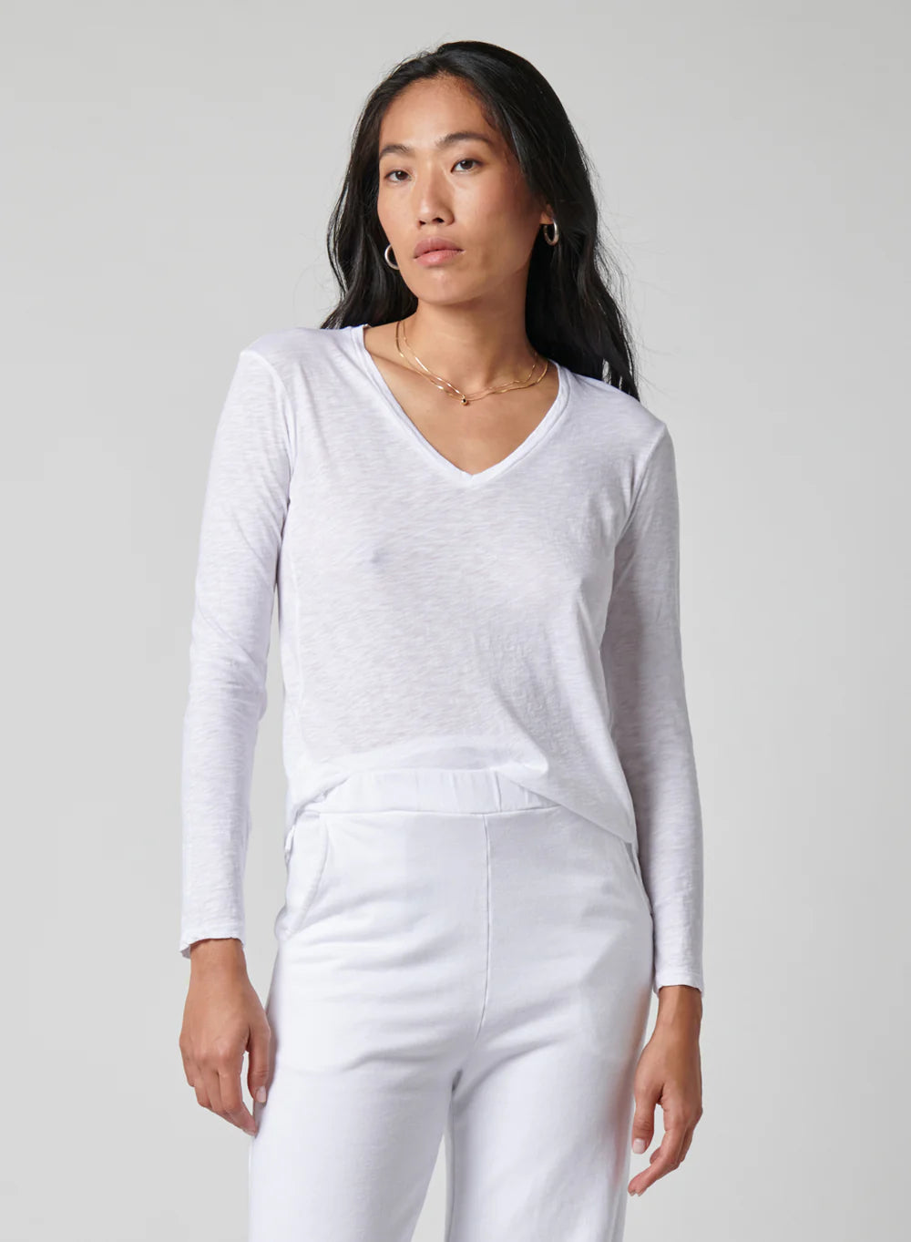 Supima Slub Jersey Long Sleeve V-Neck