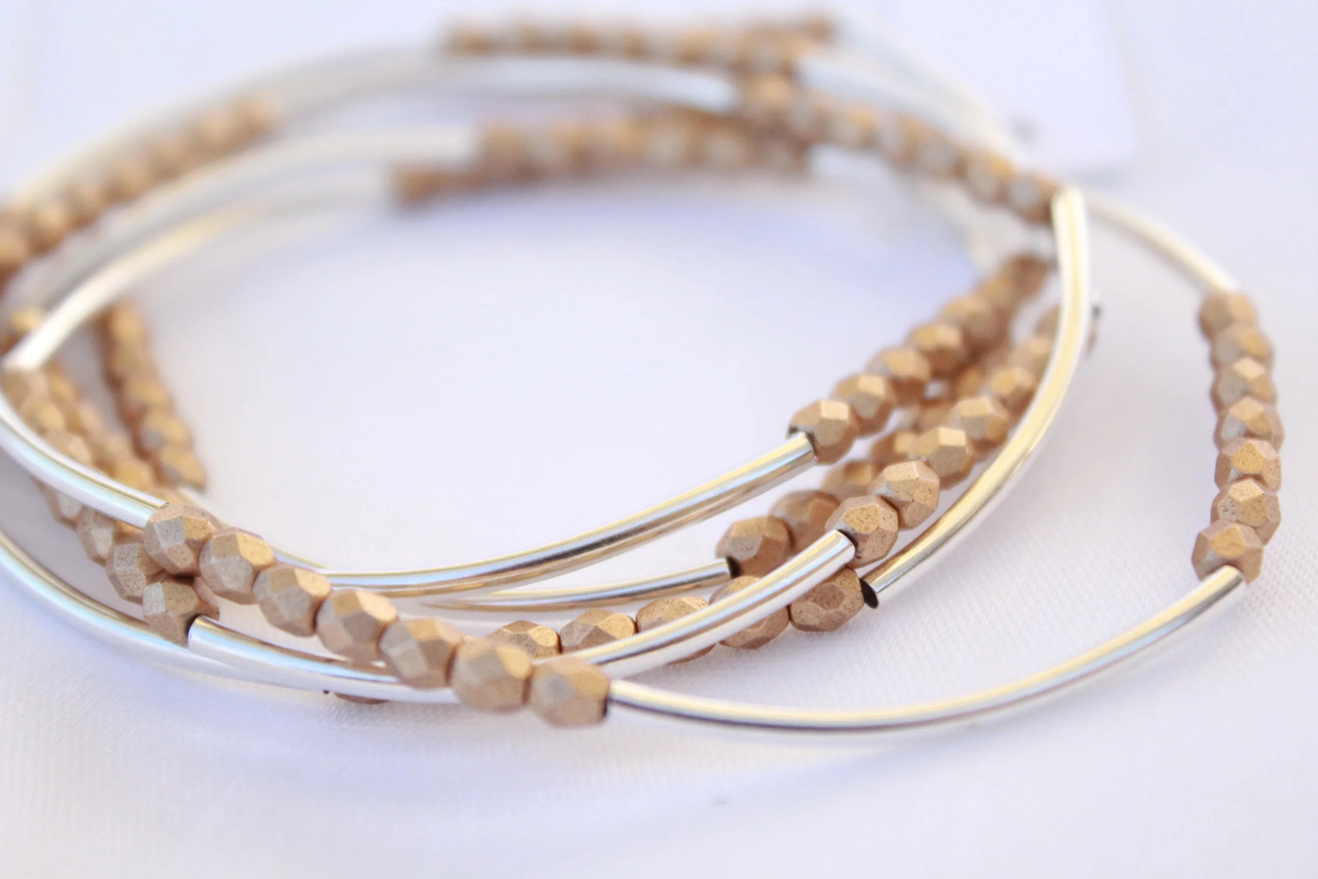 Gold Faceted & Silver Six Wrap Layering Bracelet