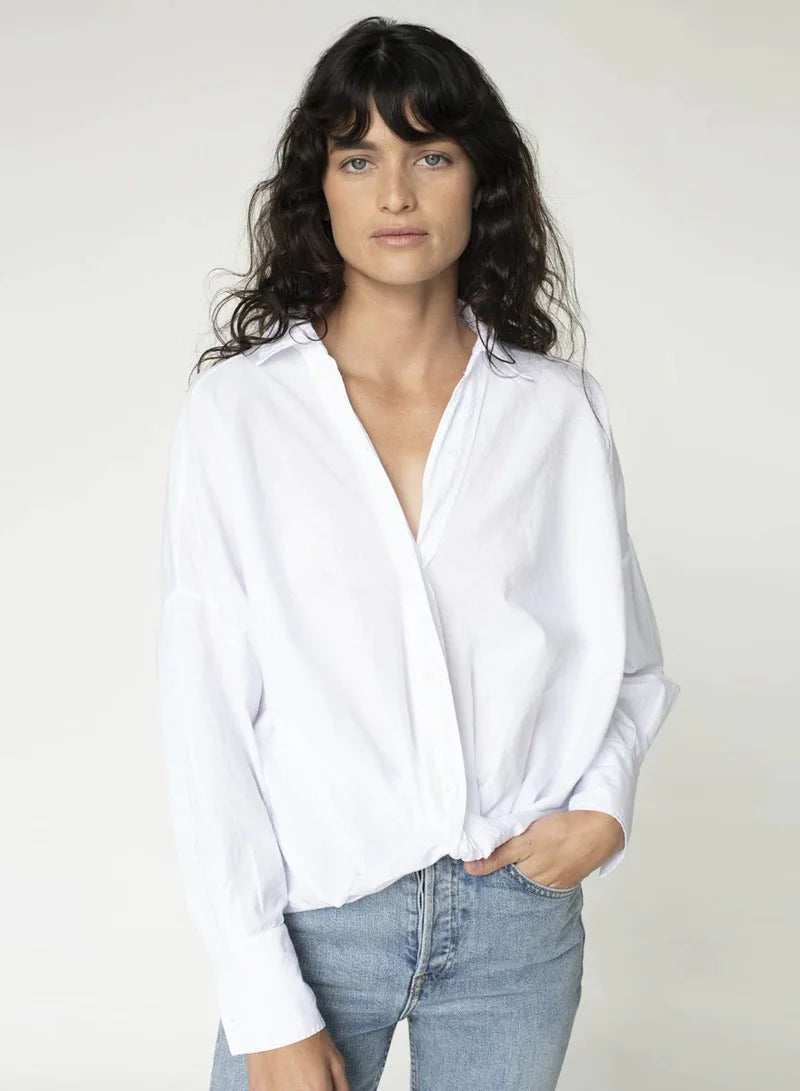 Poplin Long Sleeve Front Twist Button Up Shirt