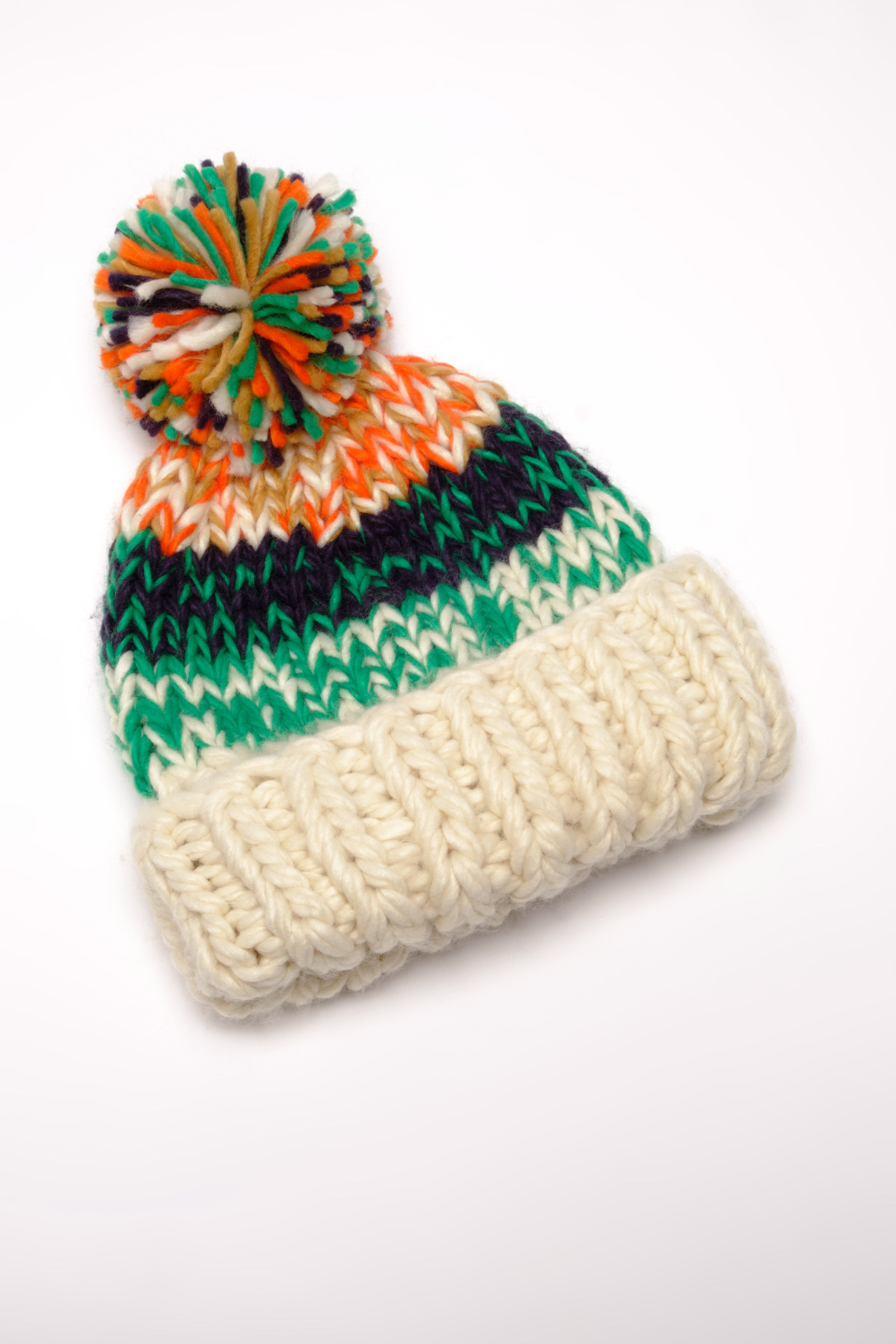 Tide Stripe Knit Pom Beanie