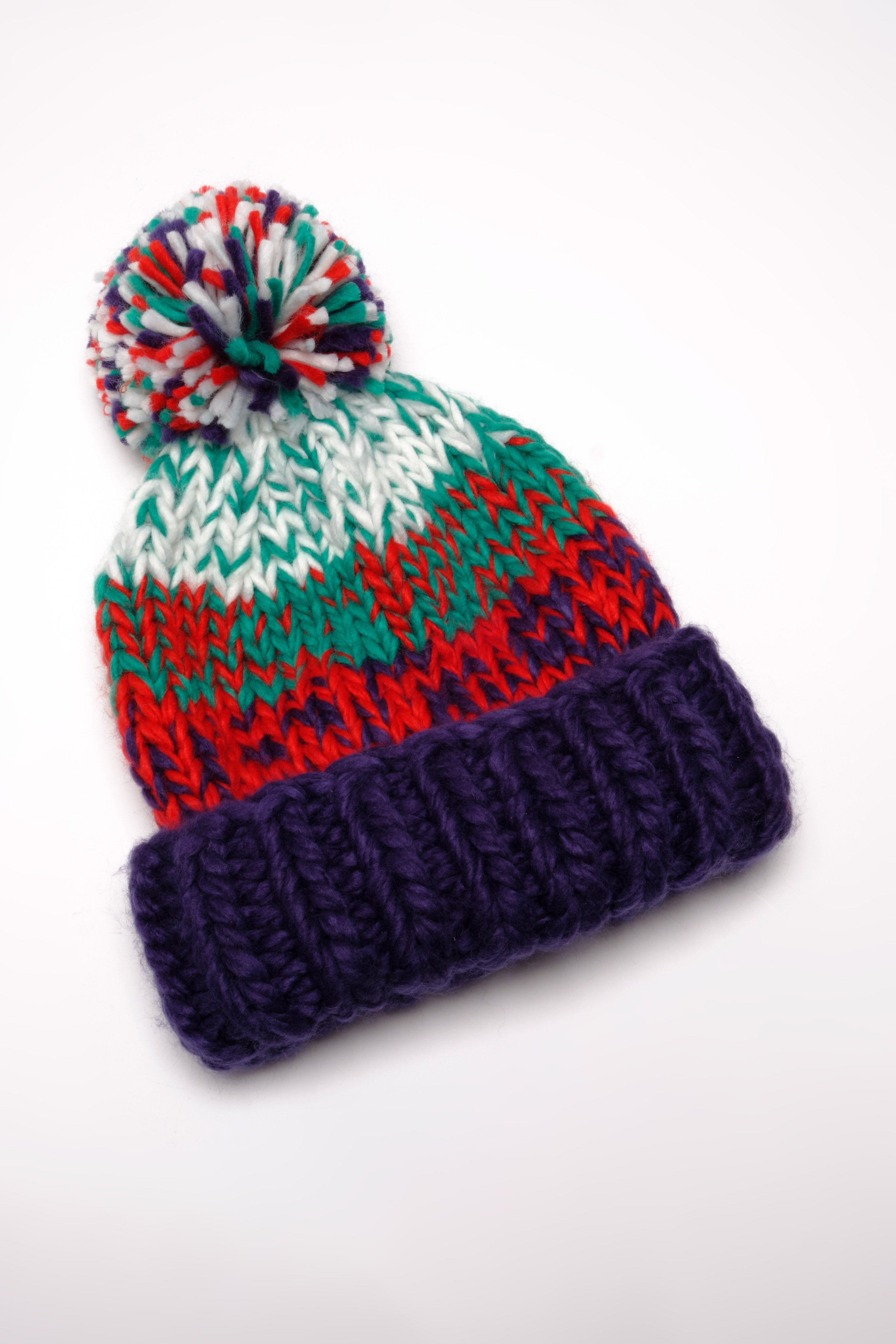 Tide Stripe Knit Pom Beanie