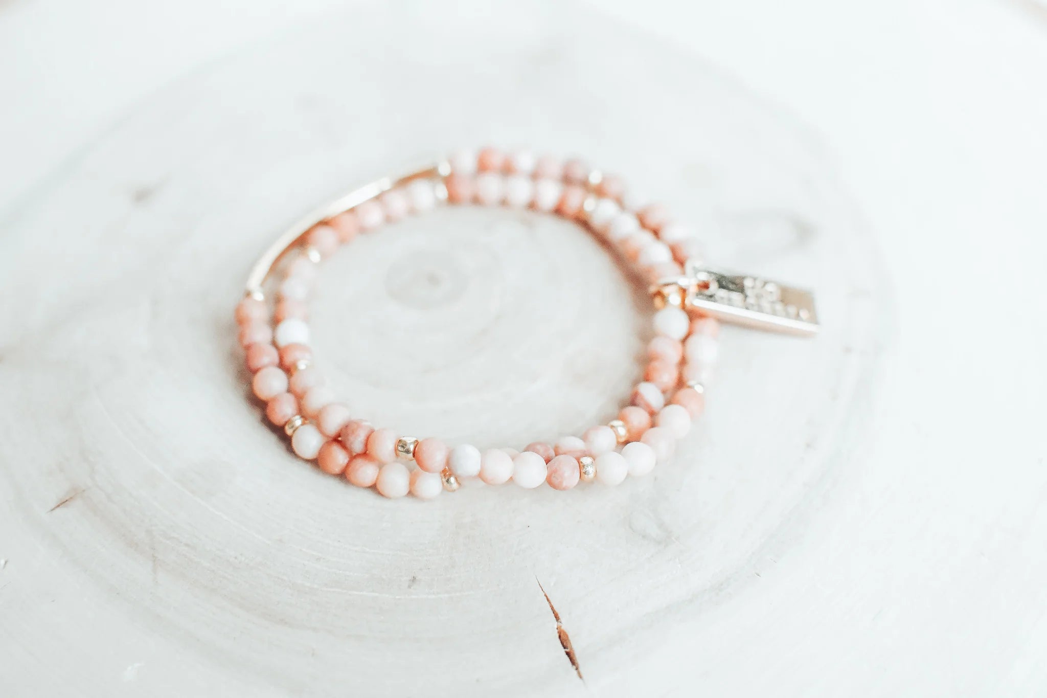 Peach Agate Double Wrap Gemstone Bracelet