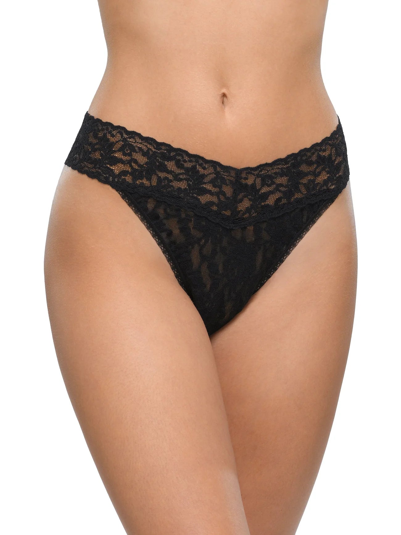 Signature Lace Original Rise Thong - Black