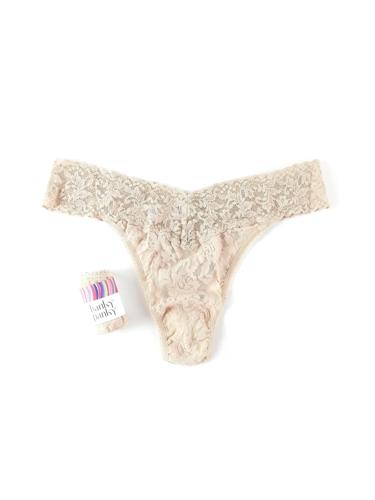Signature Lace Original Rise Thong - Chai