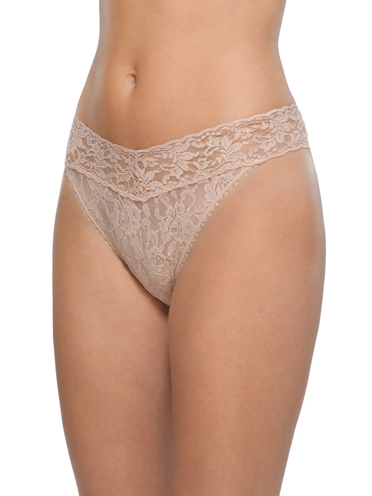 Signature Lace Original Rise Thong - Chai