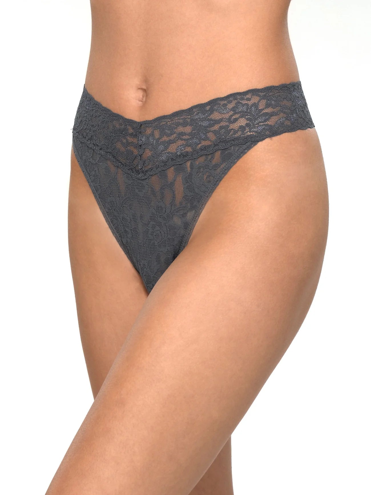 Signature Lace Original Rise Thong - Granite