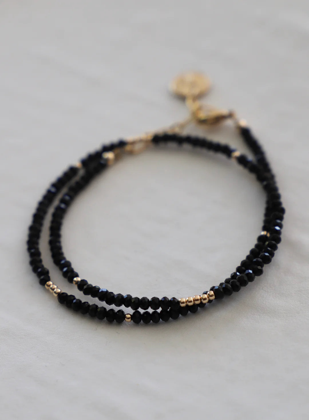 Black Petite Crystal Double Wrap Bracelet