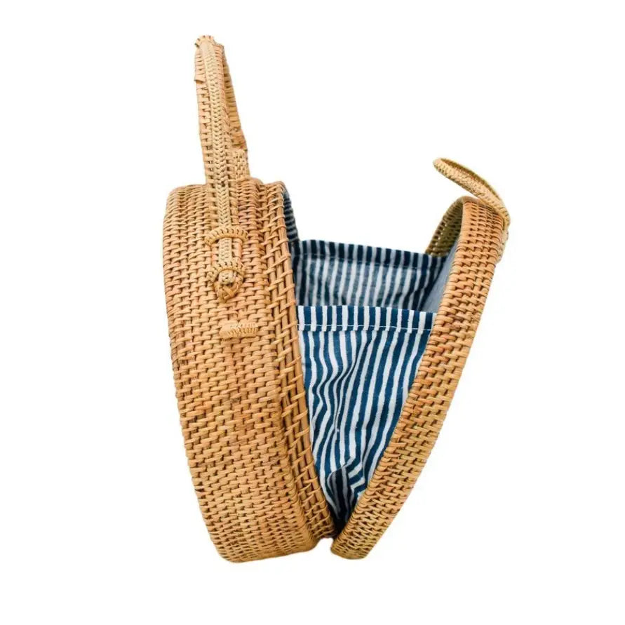 Milly Round Rattan Bag with Nantucket Stripe