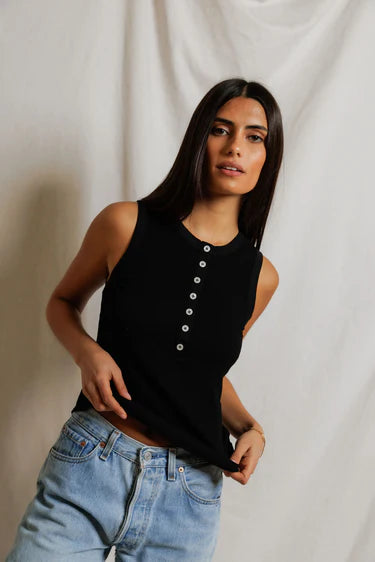 Loretta Luxe Rib Henley Tank