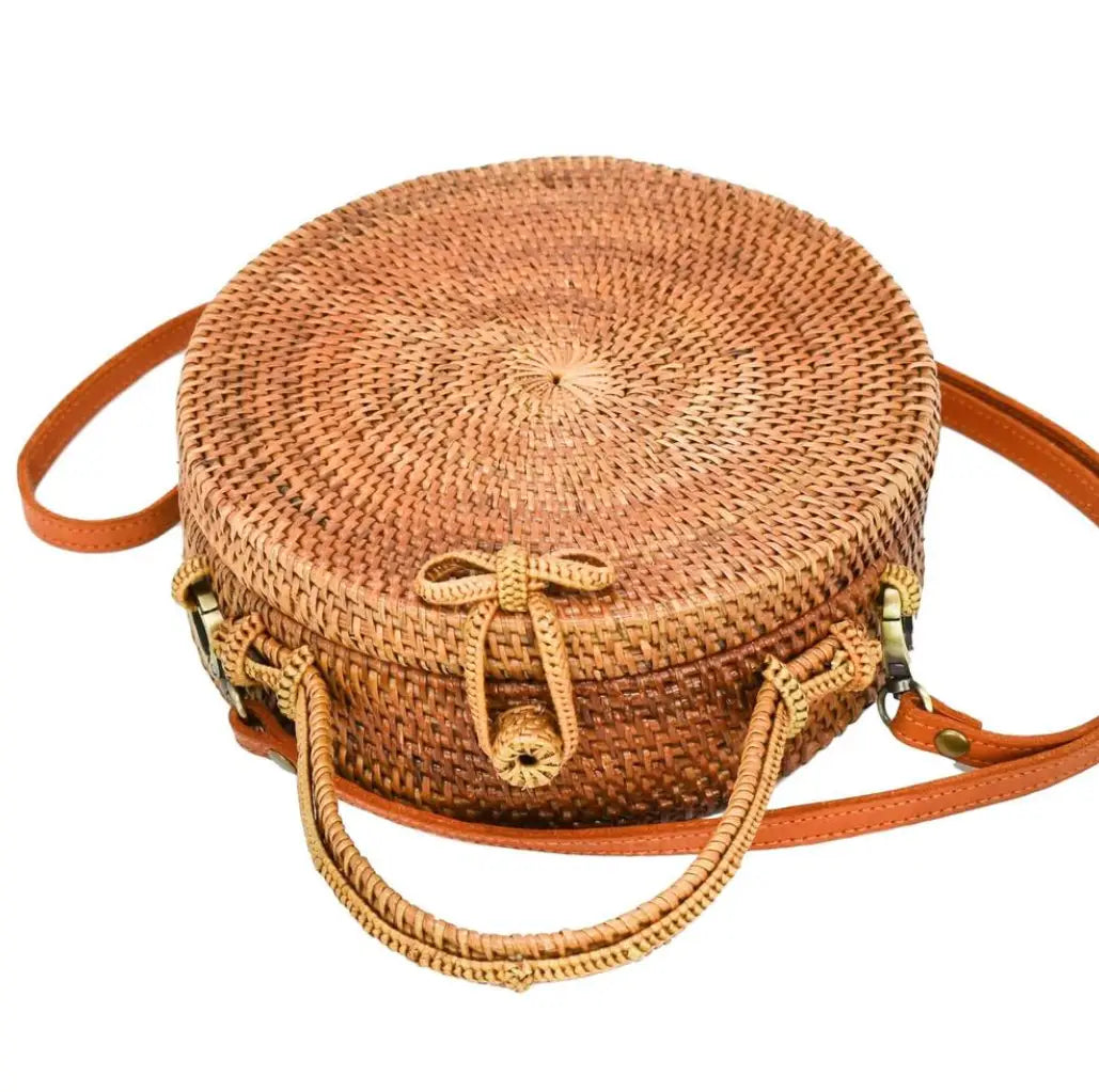Milly Round Rattan Bag with Nantucket Stripe