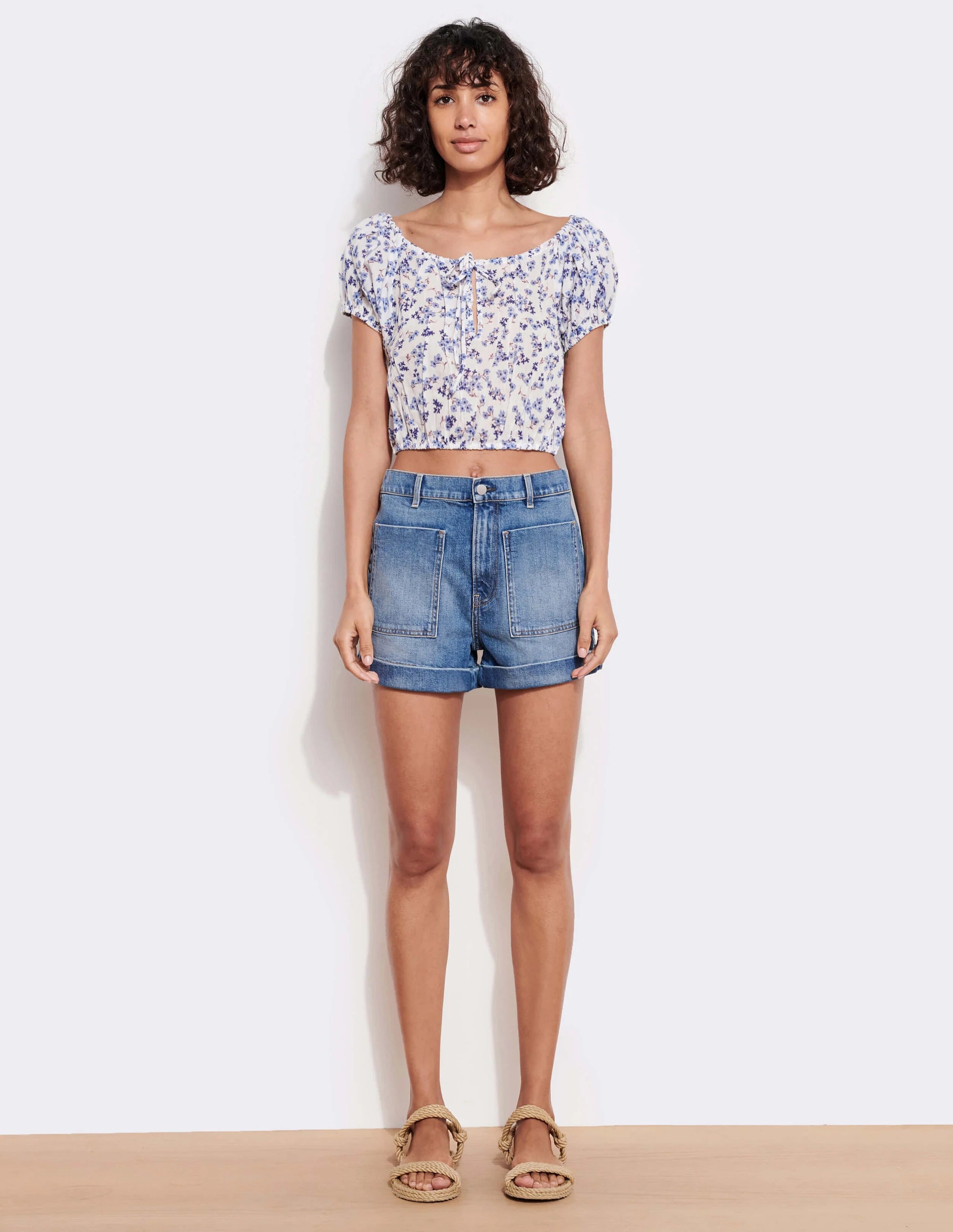 Ditsy Puff Sleeve Blouson Top