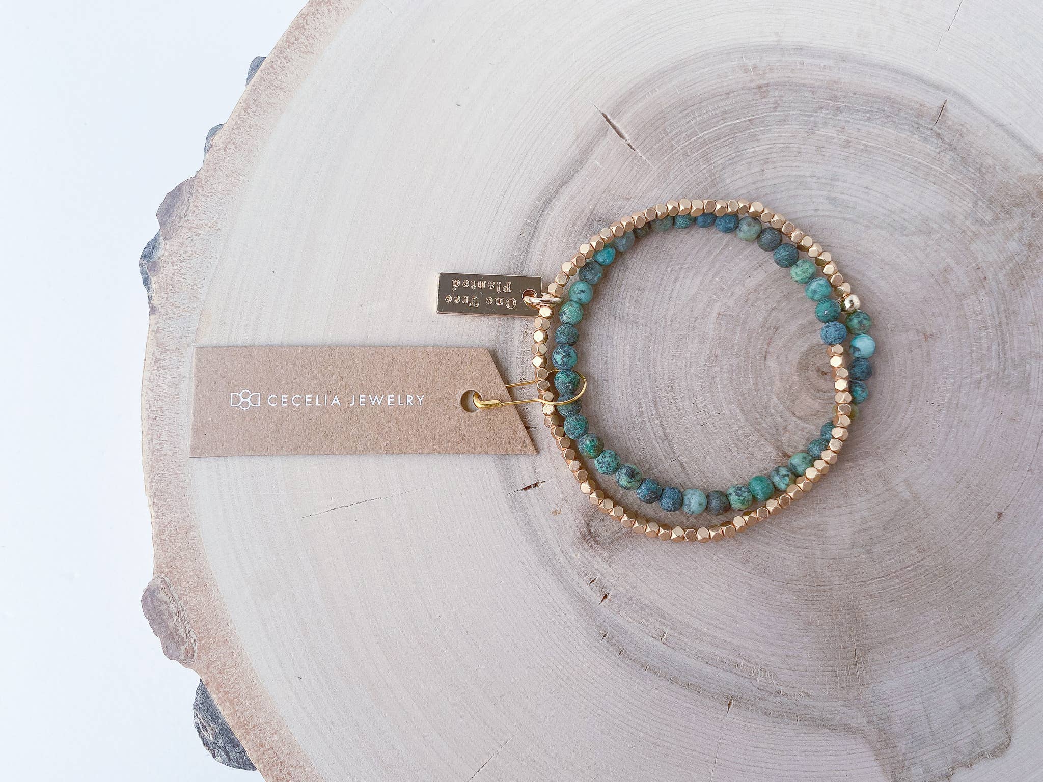 African Turquoise Double Wrap Gemstone Bracelet