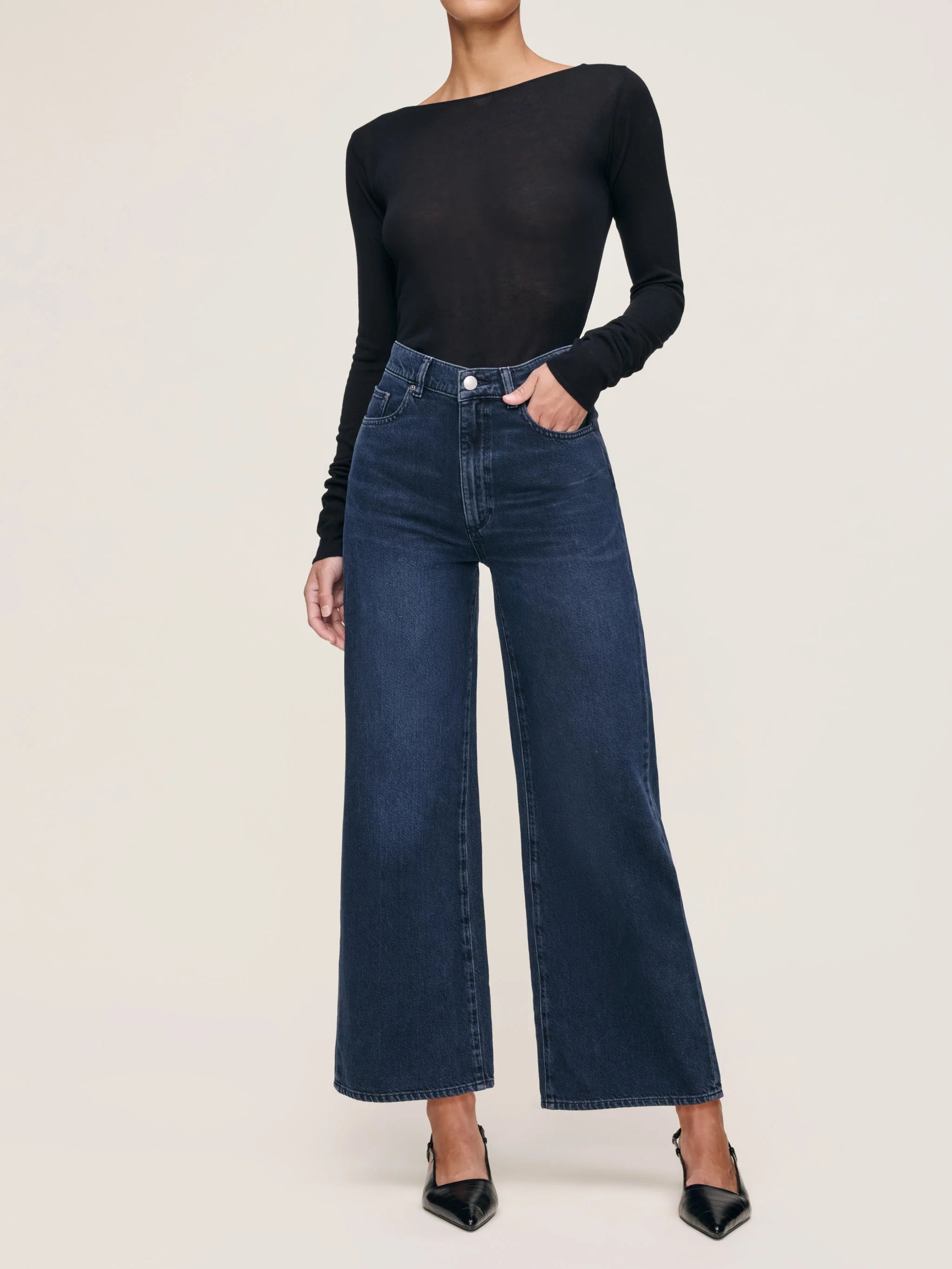 Hepburn Wide Leg High Rise Ankle Jeans