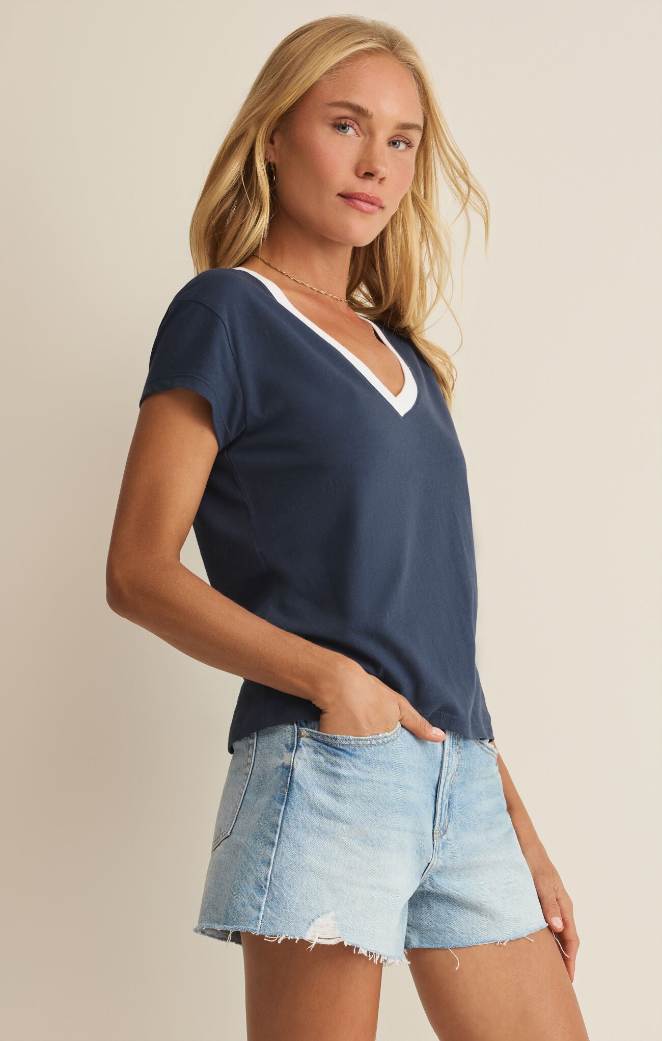 Modern Colorblocked V-Neck Tee
