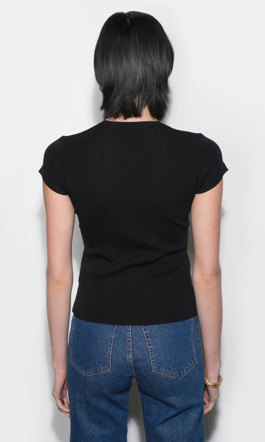 Vera Crew Neck Button Knit Black Top