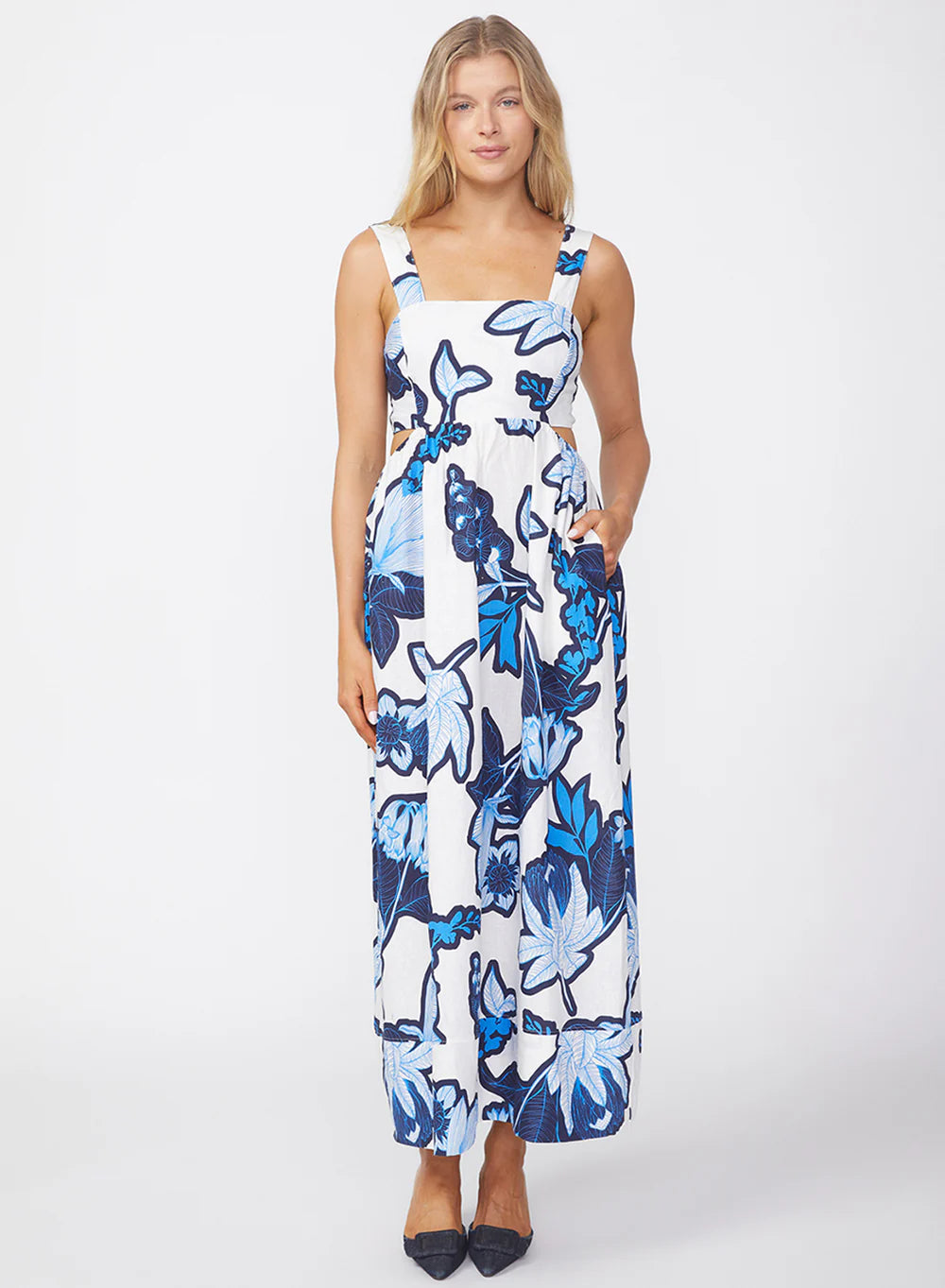 Tropical Floral Linen Maxi Dress