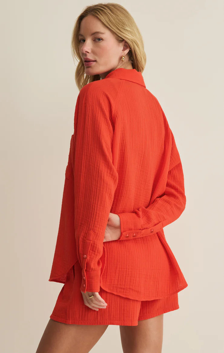 The Perfect Airy Gauze Button Up Top