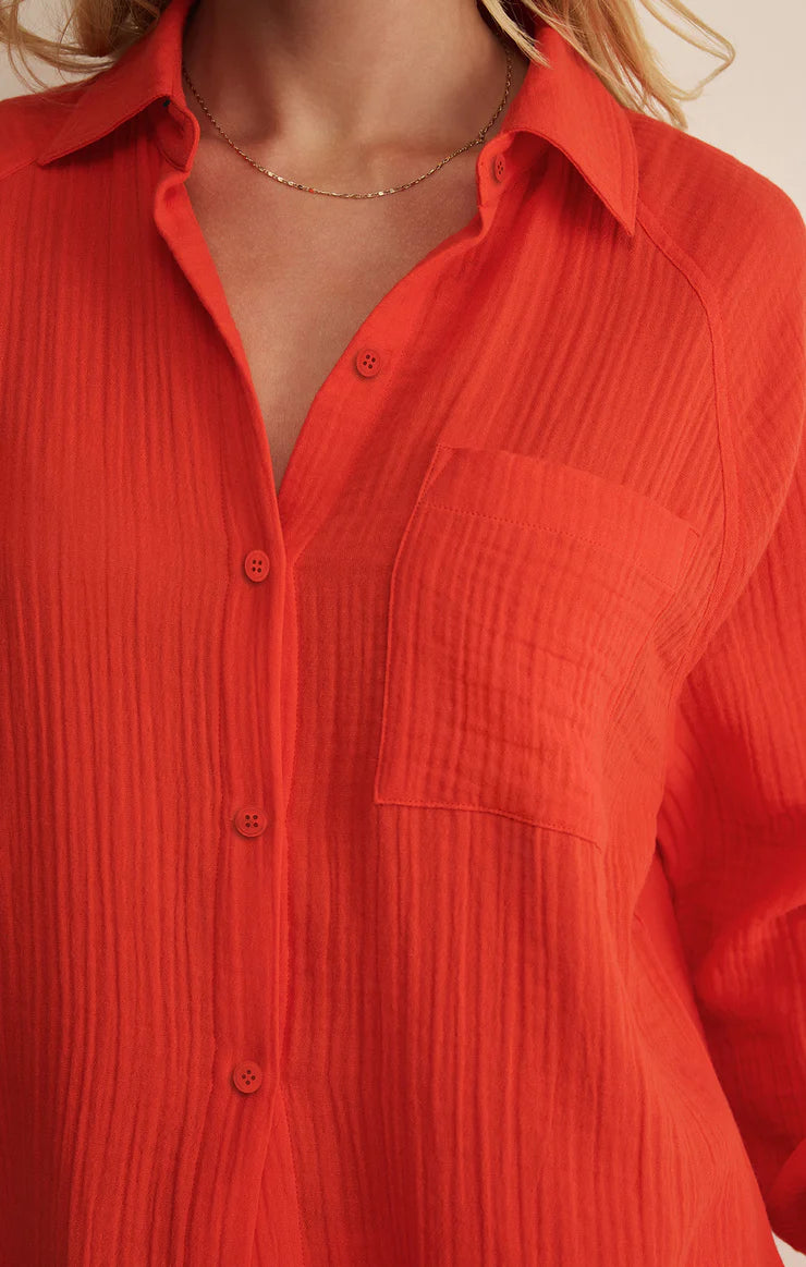 The Perfect Airy Gauze Button Up Top