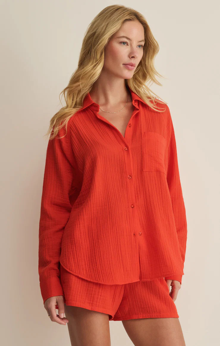 The Perfect Airy Gauze Button Up Top