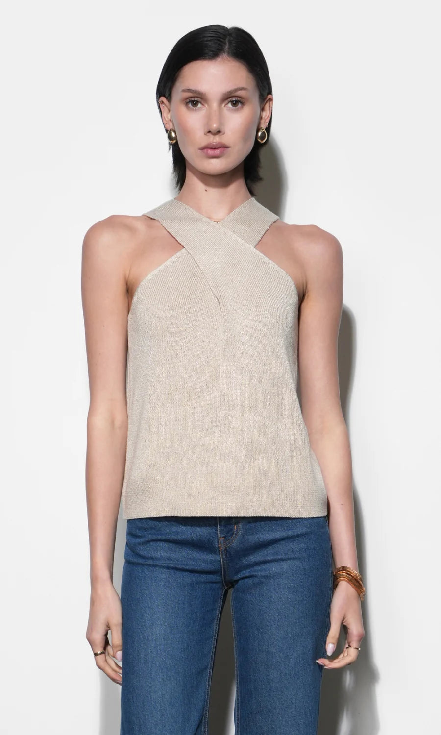 Ingrid Cross Front Halter Knit Top