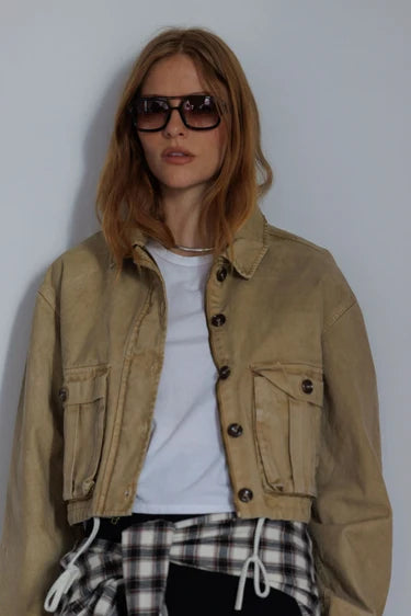 Paloma Cotton Canvas Cropped Utility Jacket