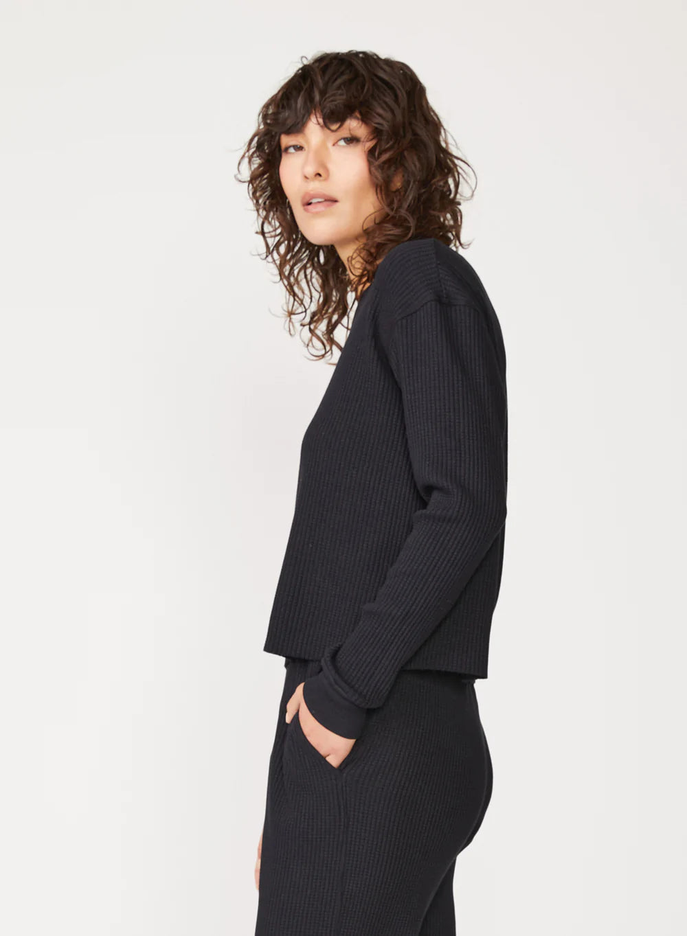 Luxe Thermal Raw Edge Pullover Top