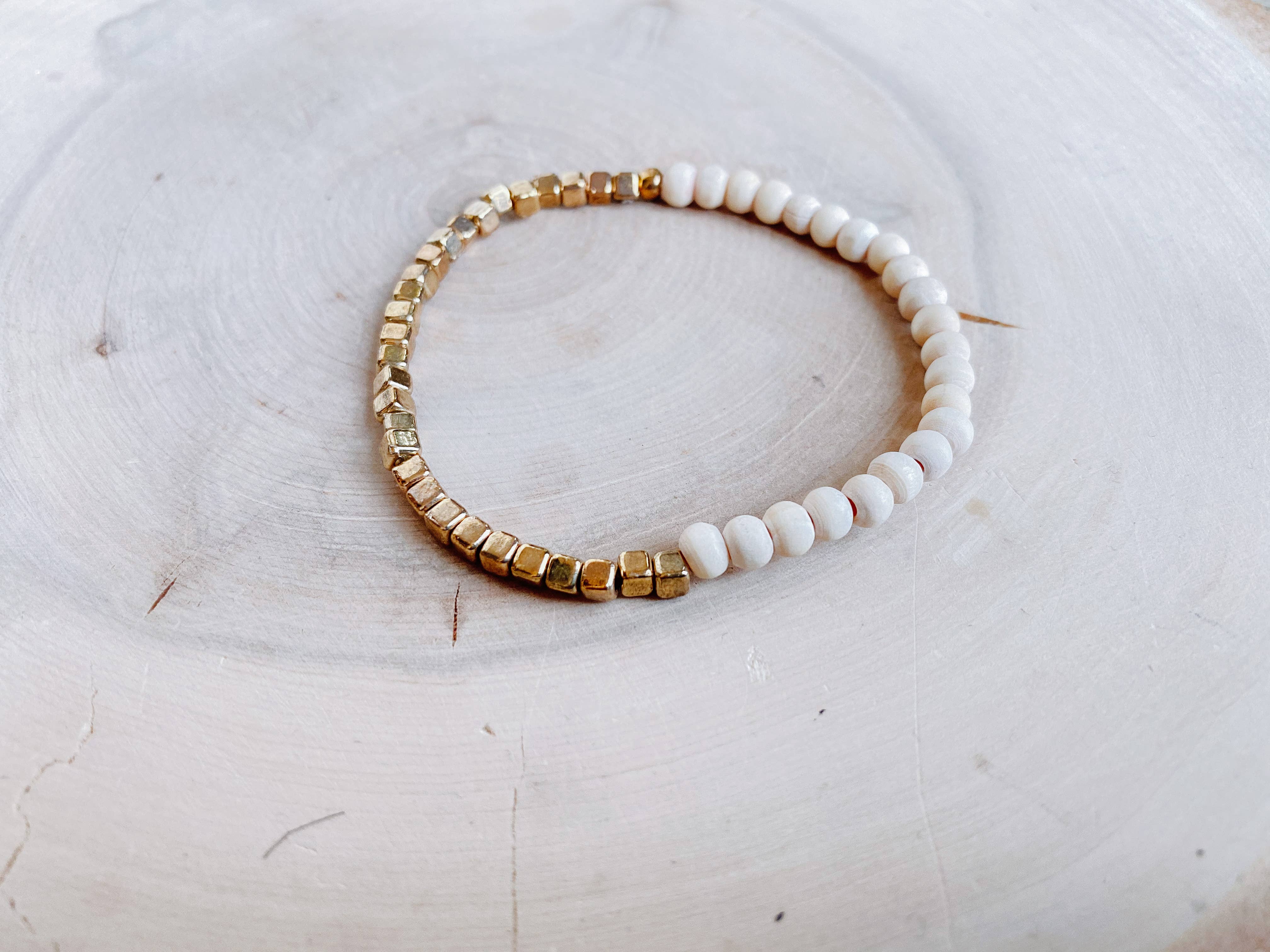 Ivory Wood Single Half and Half Gold Bracelet