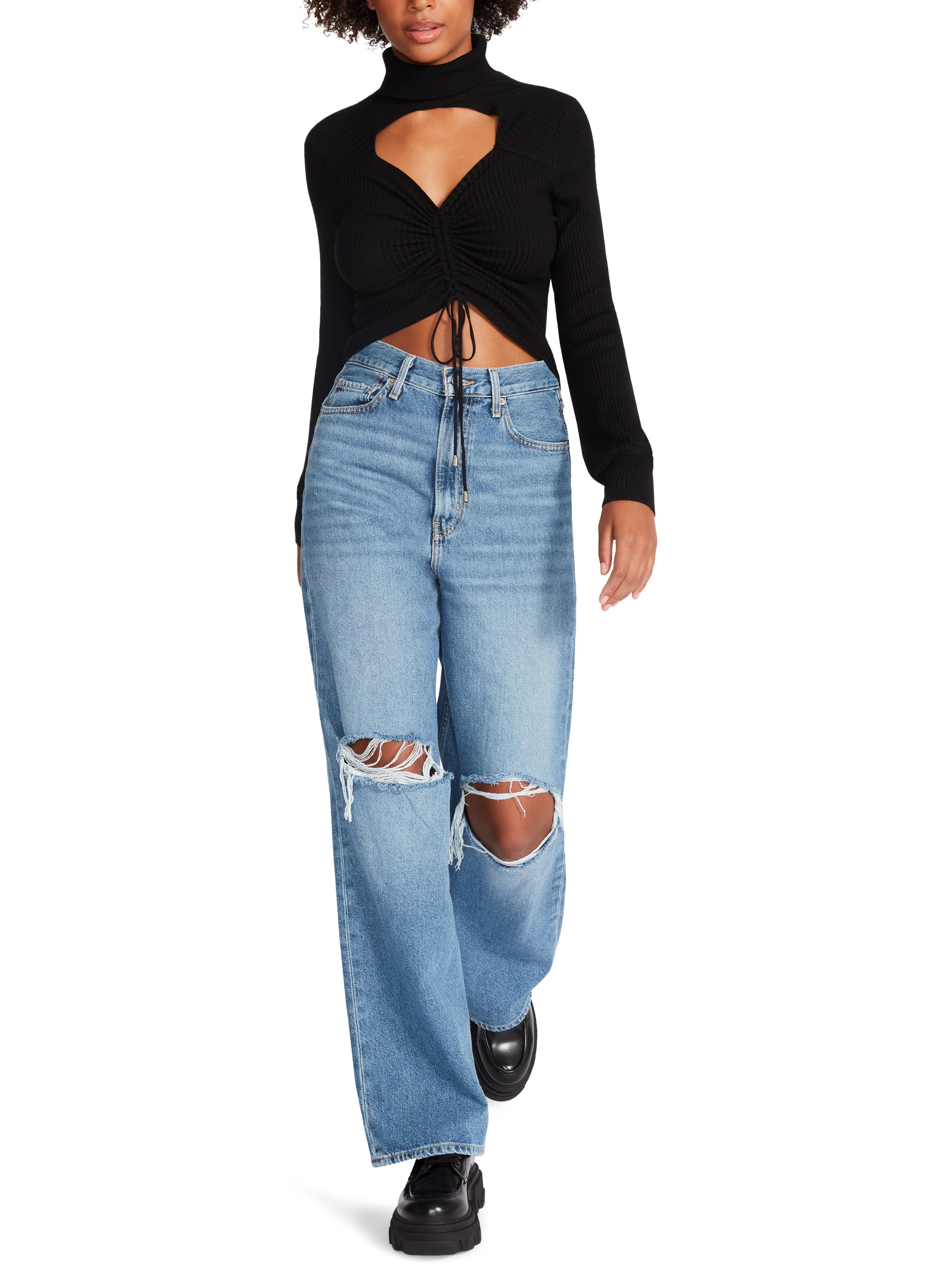 Hazel Turtleneck Keyhole Cropped Ruched Detail Sweater