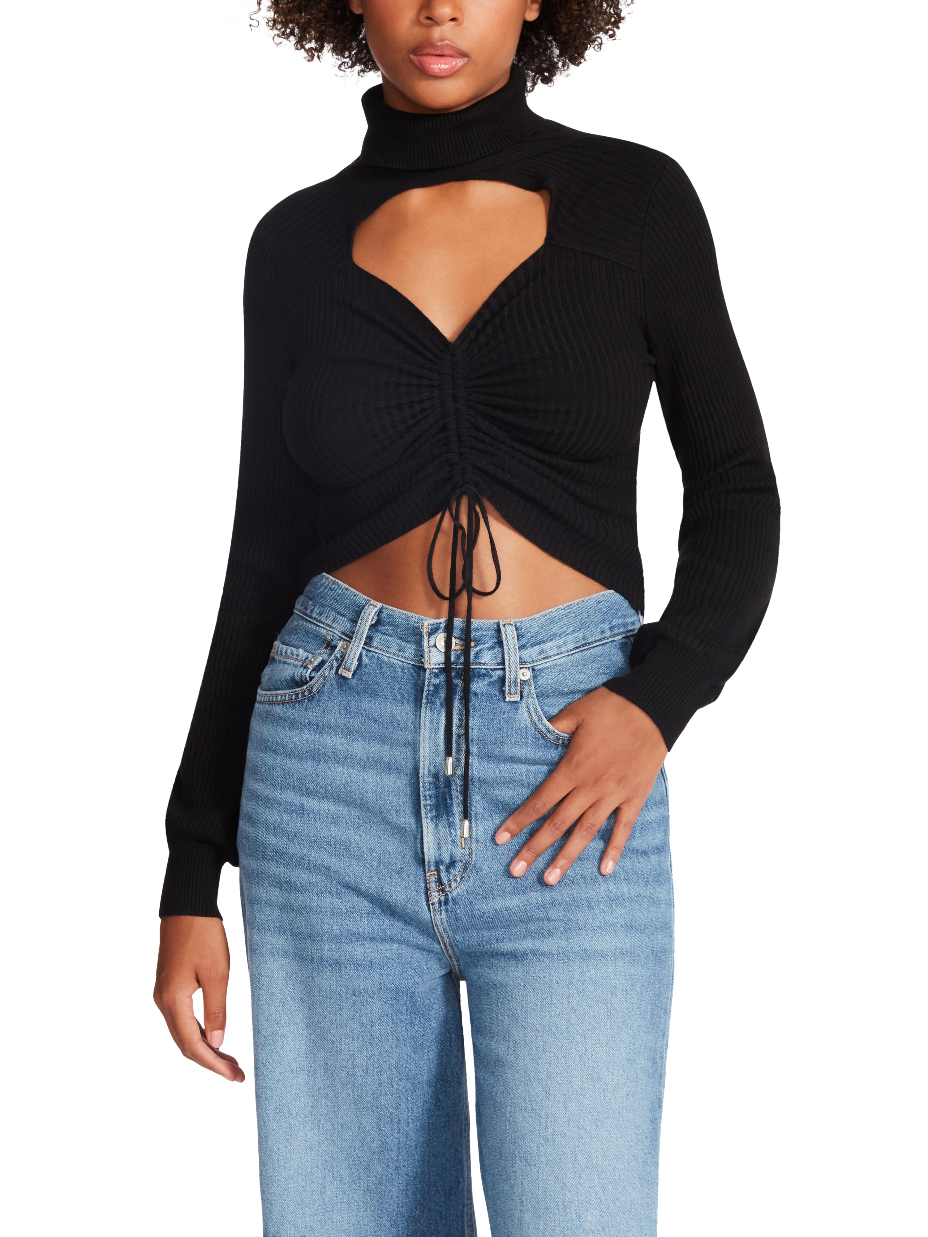Hazel Turtleneck Keyhole Cropped Ruched Detail Sweater