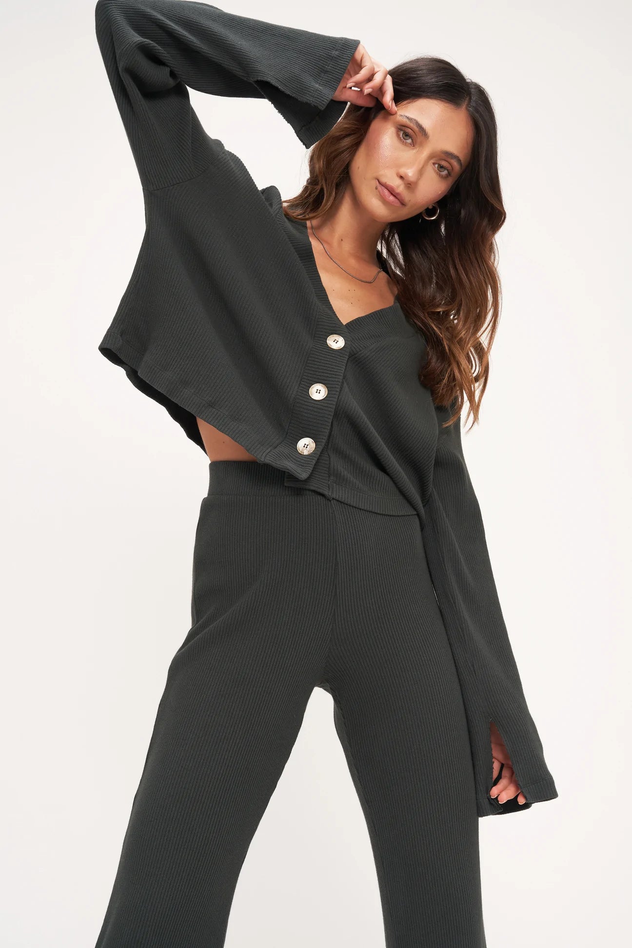 Dylan Front Slit Rib Pant