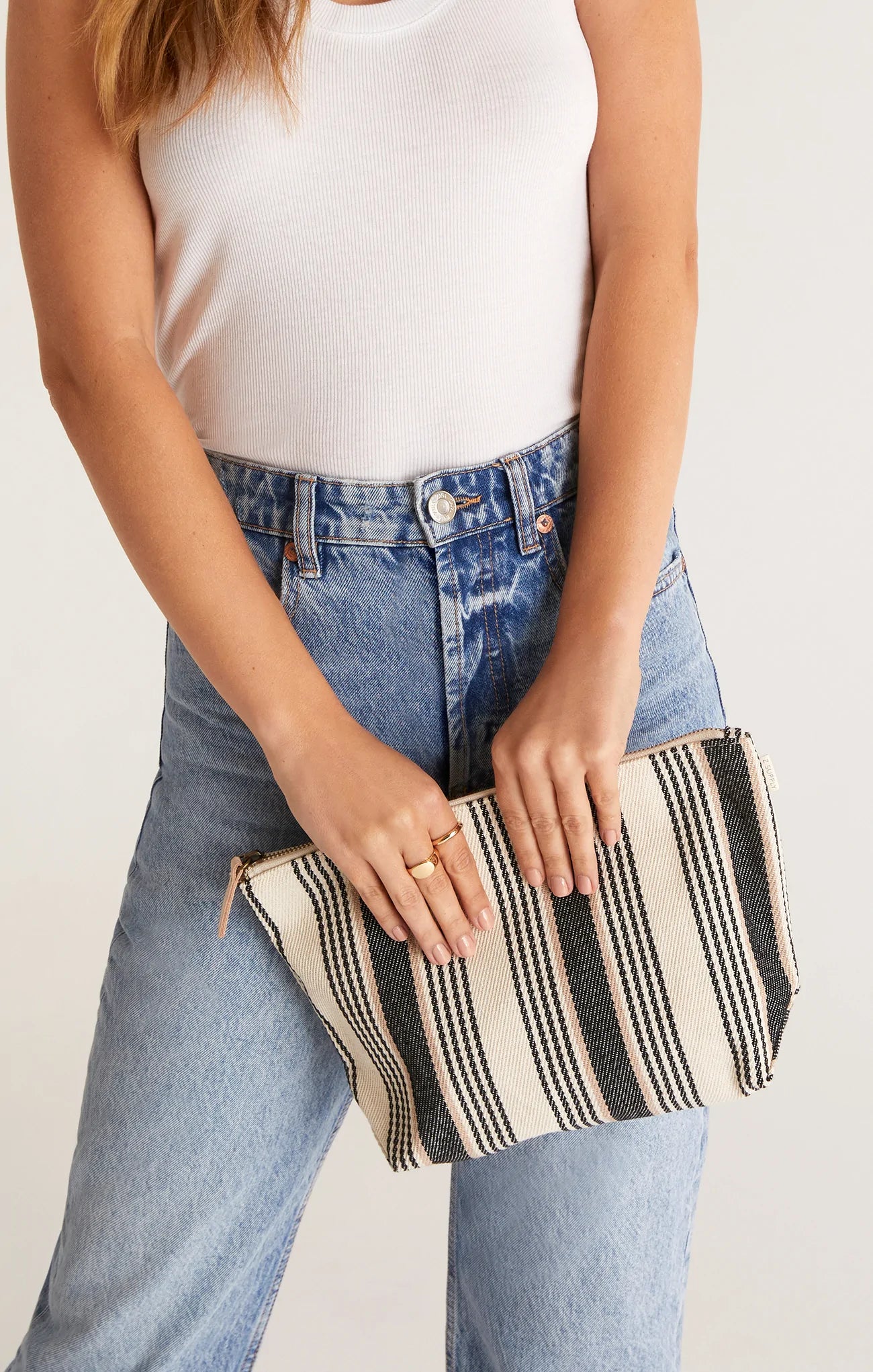 Ella Natural Stripe Large Pouch